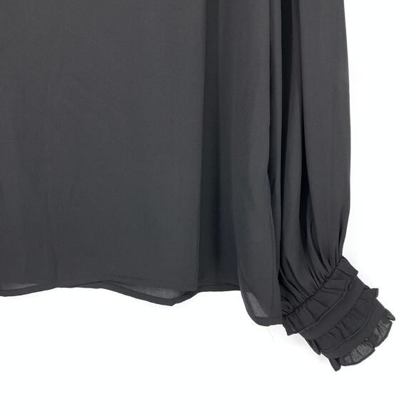 ModCloth Black Mock Neck Tiered Ruffle Cuff Semi Sheer Blouse Top Womens M NEW - Picture 4 of 7